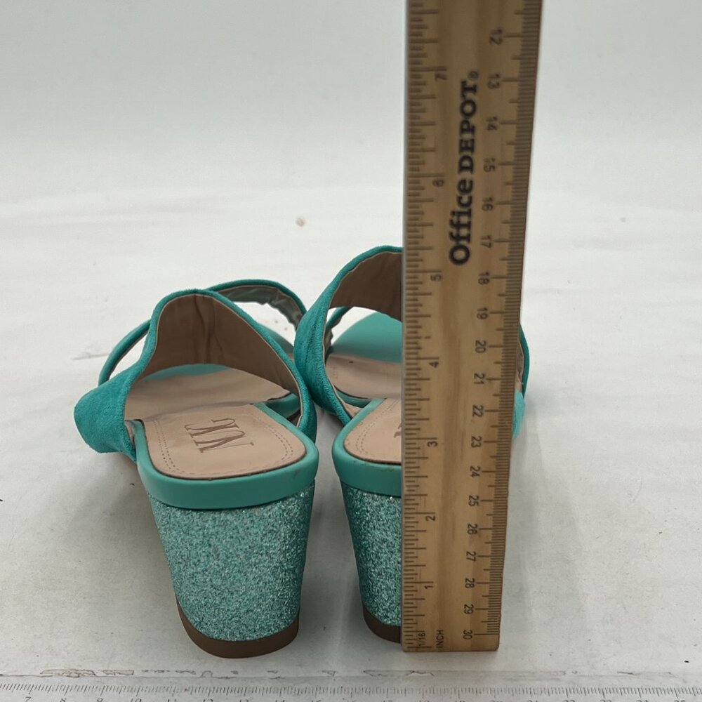 Light Blue Open Toe Low Chunky Heel Slides Mules … - image 4